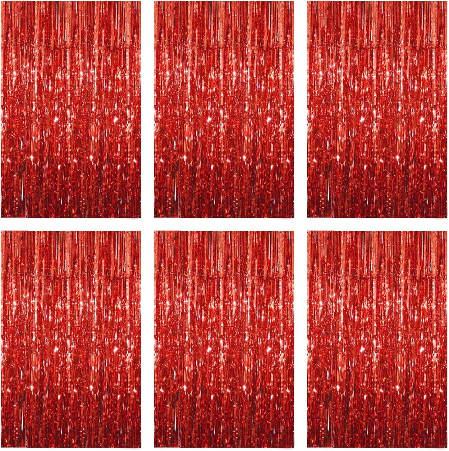 Red Foil Fringe Curtain 3.3×8.3FT 6 Packs, Metallic Tinsel Curtains Party Streamers for Birthday Graduation Baby Shower Decoration (6pcs,3.3FT×8.3FT, Red)