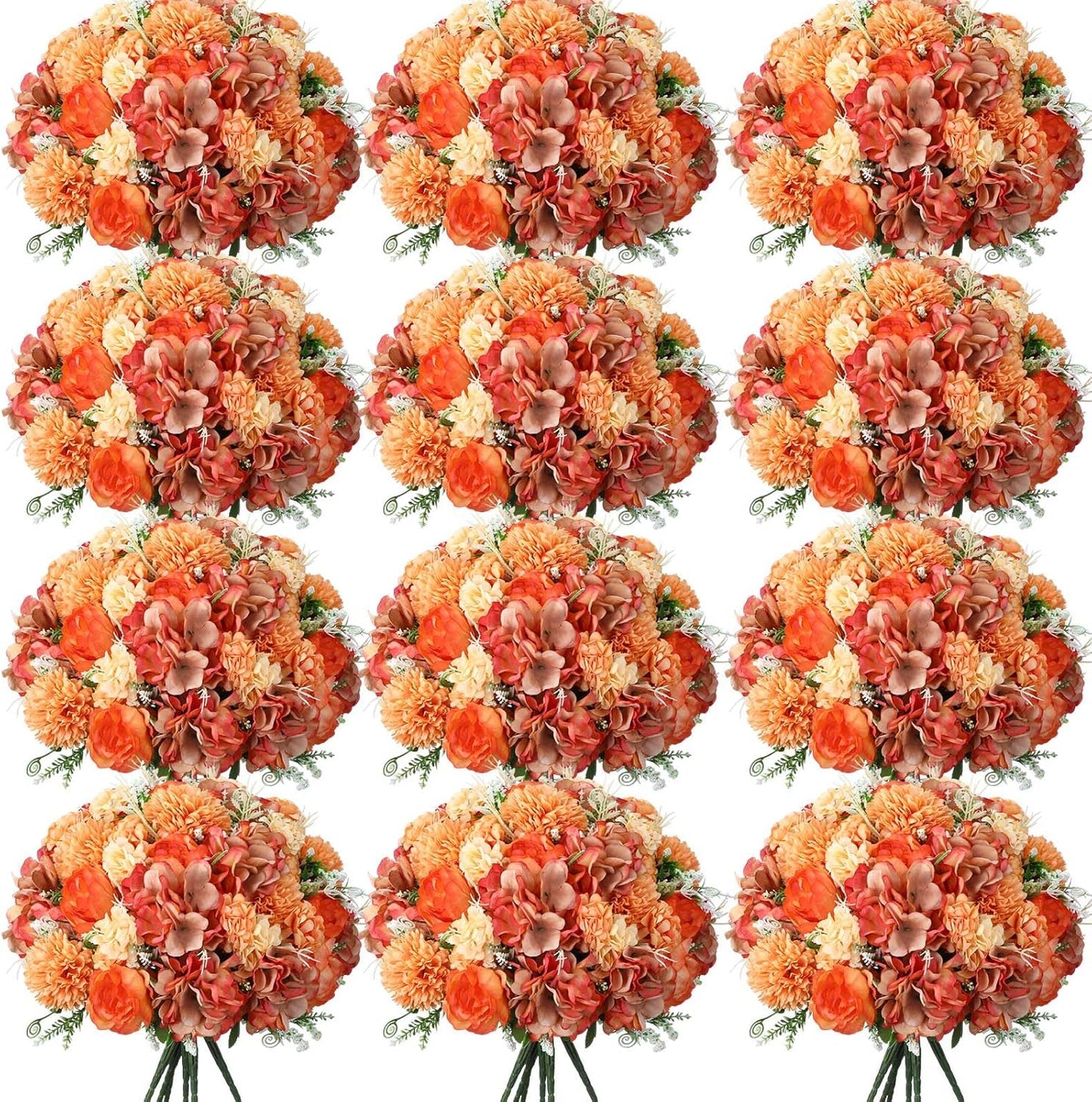 Tigeen Artificial Flowers Artificial Peonies Silk Flowers Faux Peony Fake Peony Silk Hydrangea Bouquet for Wedding Table Centerpiece Floral Vase Decor (Bright Orange,12 Bundles)