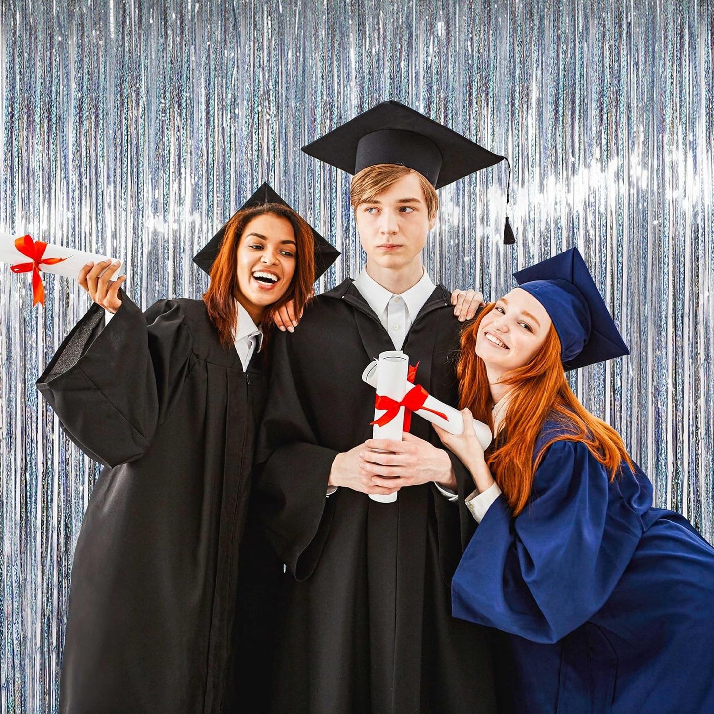 BTSD-home 10 Pack Laser Silver Foil Fringe Curtain Metallic Streamer Party Decorations Photo Booth Backdrop Door Curtains for Wedding Birthday Baby Shower Bachelorette Halloween