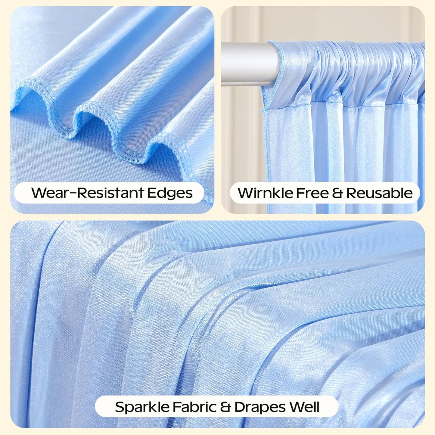 Blue Glitter Backdrop Curtain for Parties Wedding,10Ft x 10Ft Satin Shimmer Photo Backdrop,Non-Wrinkle Sparkle Drapes for Backdrops,Back Drop for Photography, Birthdays,Weddings,Prom