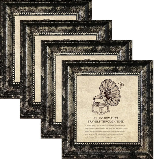 5x5 Picture Frame with Real Glass, 4 set Ornate Vintage Picture Frames for Wall or Tabletop Display, 5 x 5 photo Frame for Wall home best gift