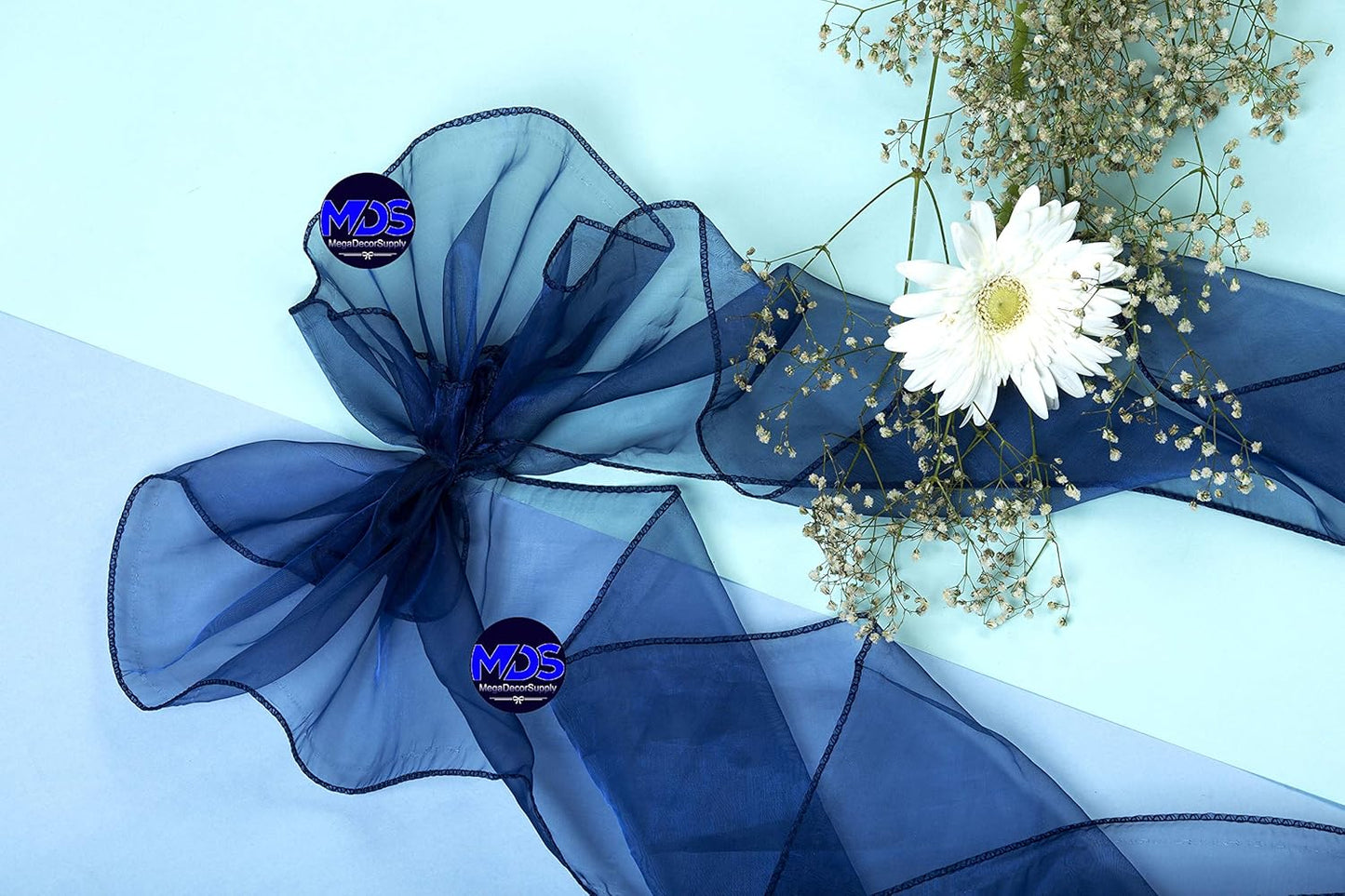 MDS Pack of 150 PCS Organza Chair Sashes Wider Dining Chair Bows Ribbon Tie Back for Wedding Party Birthday Bridal Shower Reception Event Banquet Home Chair Cover Decoration - Navy Blue