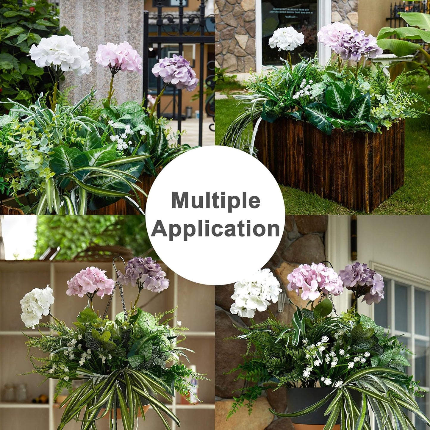 PARTY JOY 18 Bunches Fake Plants Outdoor, Fake Bushes UV Resistant Artificial Flowers Hydrangea Flowers Greenery Shrubs Faux Greenery for Outdoor Garden Patio Front Porch Yard Decor