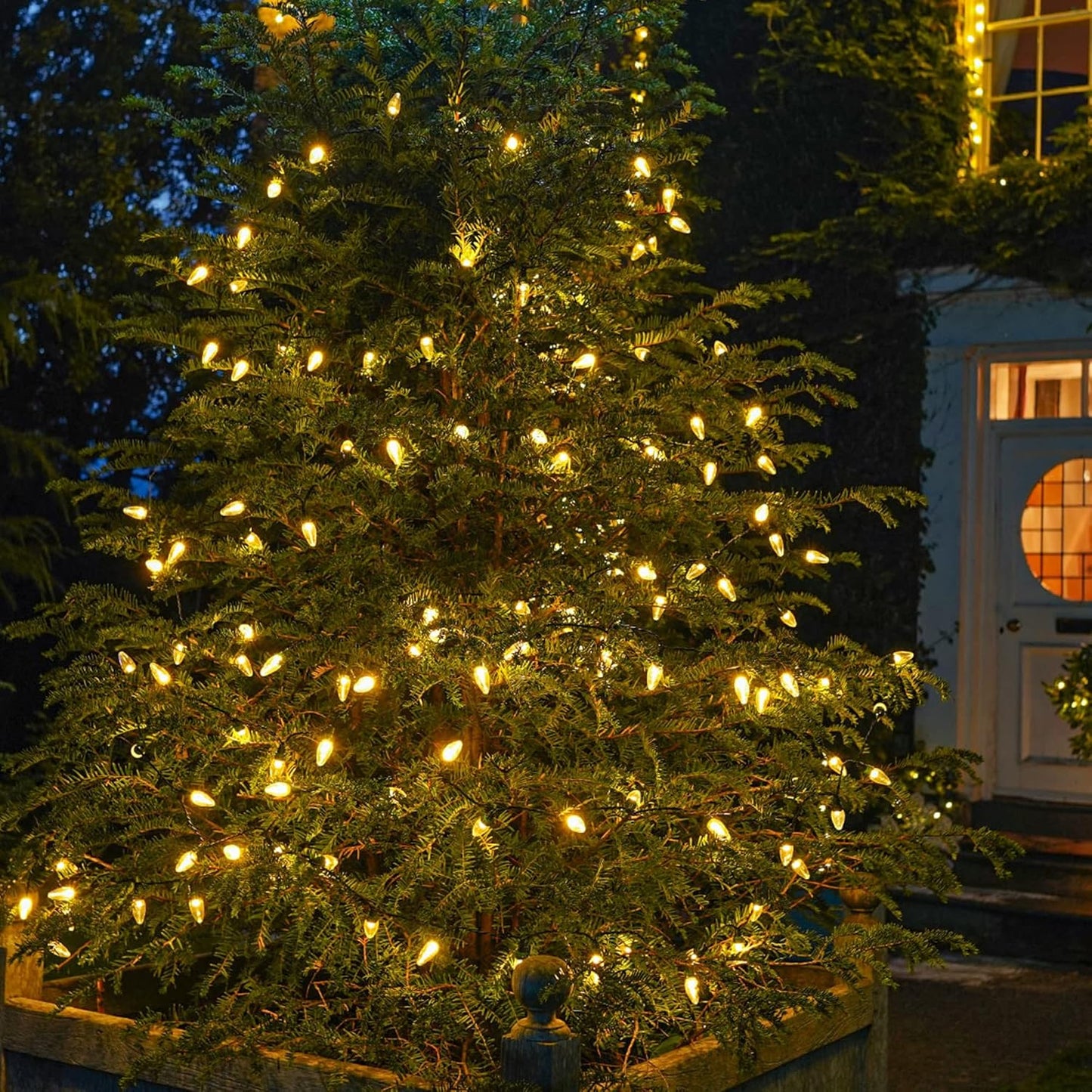 Dazzle Bright C6 Christmas String Lights, 100 LED 33 FT Outdoor Christmas Lights Waterproof Connectable, 8 Modes Lights for Indoor Outdoor Home Garden Yard Xmas Tree Decorations (Warm White)