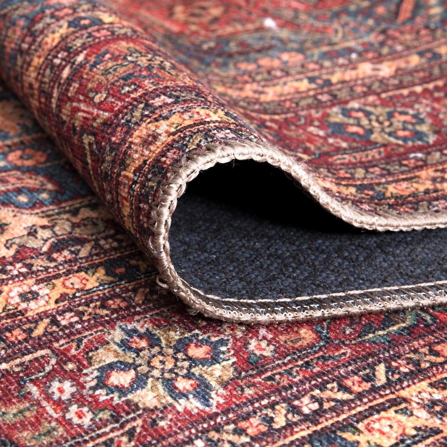 Bloom Rugs Washable Non-Slip 2' x 3' Rug - Red/Teal Blue/Yellow Traditional Medallion Area Rug for Living Room, Bedroom, Dining Room, and Kitchen - Exact Size: 2' x 3'