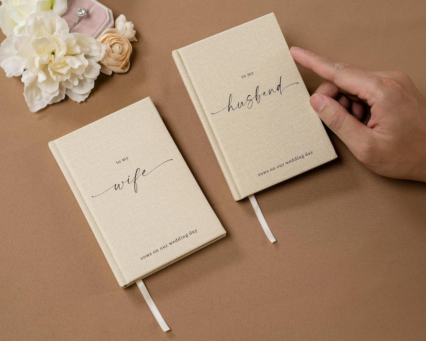 To My Husband/Wife Hardcover Vow Books (Set of 2) - 5.75 x 5 Minimalist Pocket Sized Black Embossed Wedding Ceremony Vow Renewal Speech Notebook