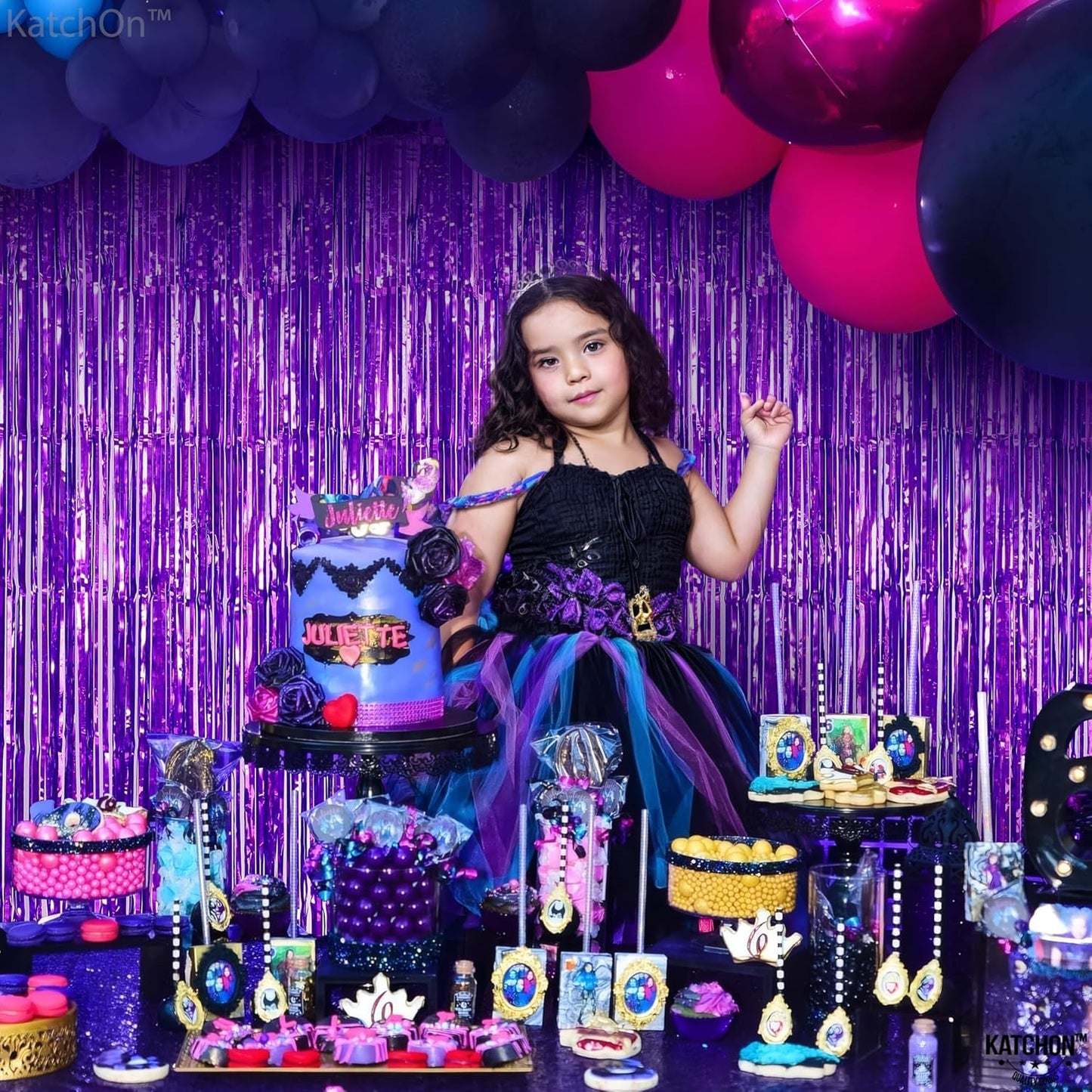 KatchOn, Metallic Purple Foil Fringe Curtain - Pack of 2 | Streamer Backdrops for Purple Birthday Decorations | Bachelorette, New Year, Halloween Party Decorations | Unicorn, Mermaid Party Decoration