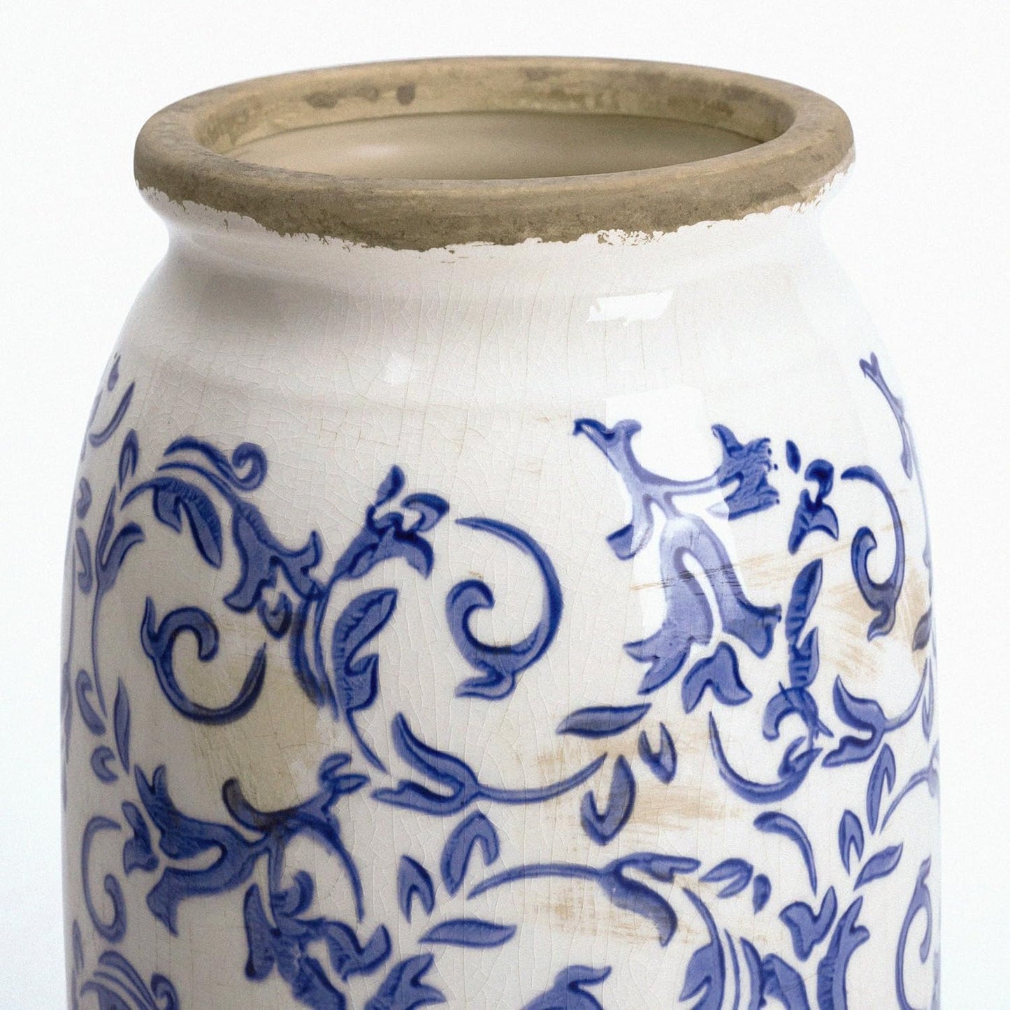 VICTOR & TERESA Rustic Large Blue and White Vase for Home Decor, 10'' Tall Ceramic Vases for Flowers, Farmhouse Decorative Vases for Pampas Grass,Table, Mantel, Living Room, Centerpieces