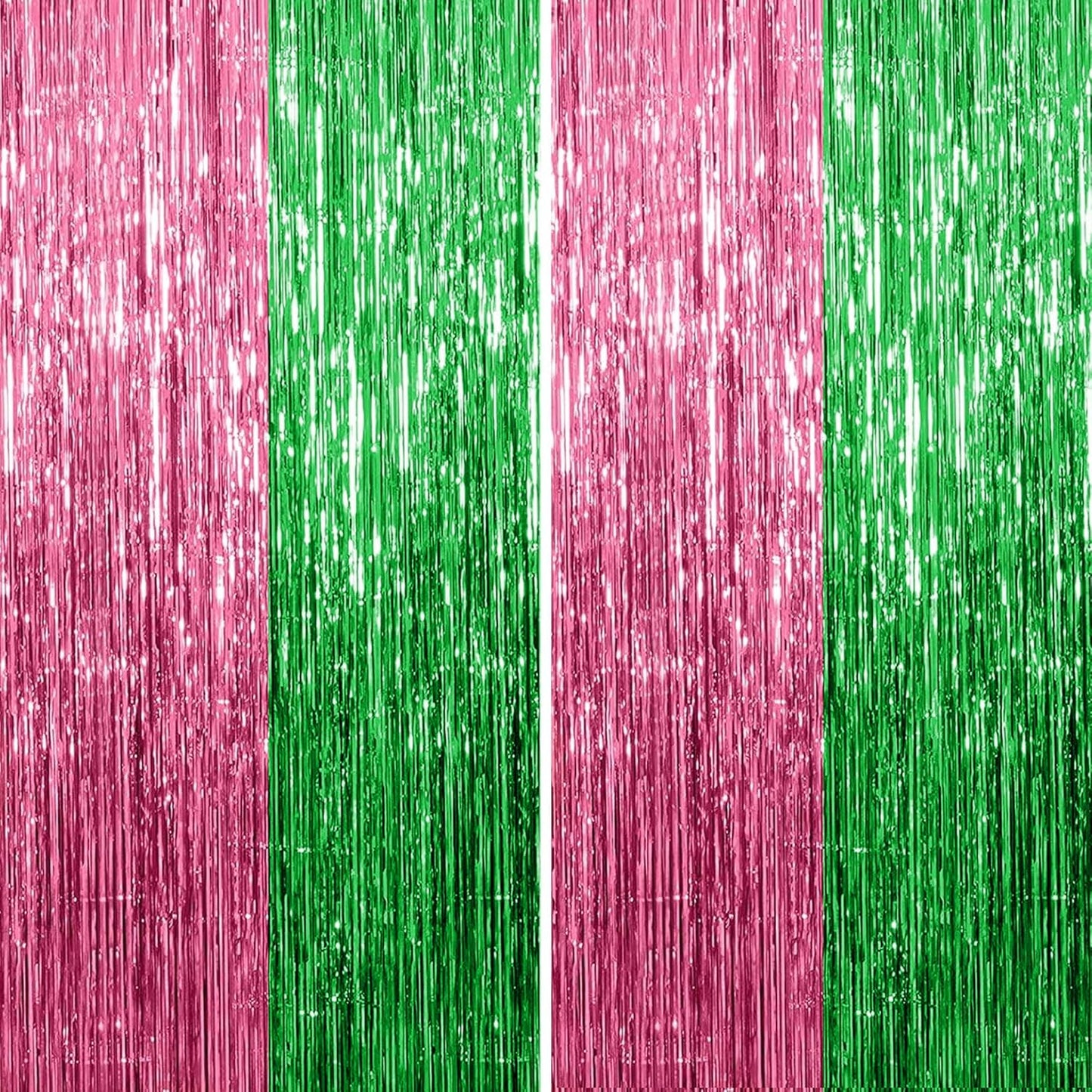 KatchOn, XtraLarge Green and Pink Fringe Backdrop, Pack of 2 - Streamer Backdrop for Flamingo, One in A Melon Party Decorations | Pink and Green Party Decorations | Princess Birthday Decorations