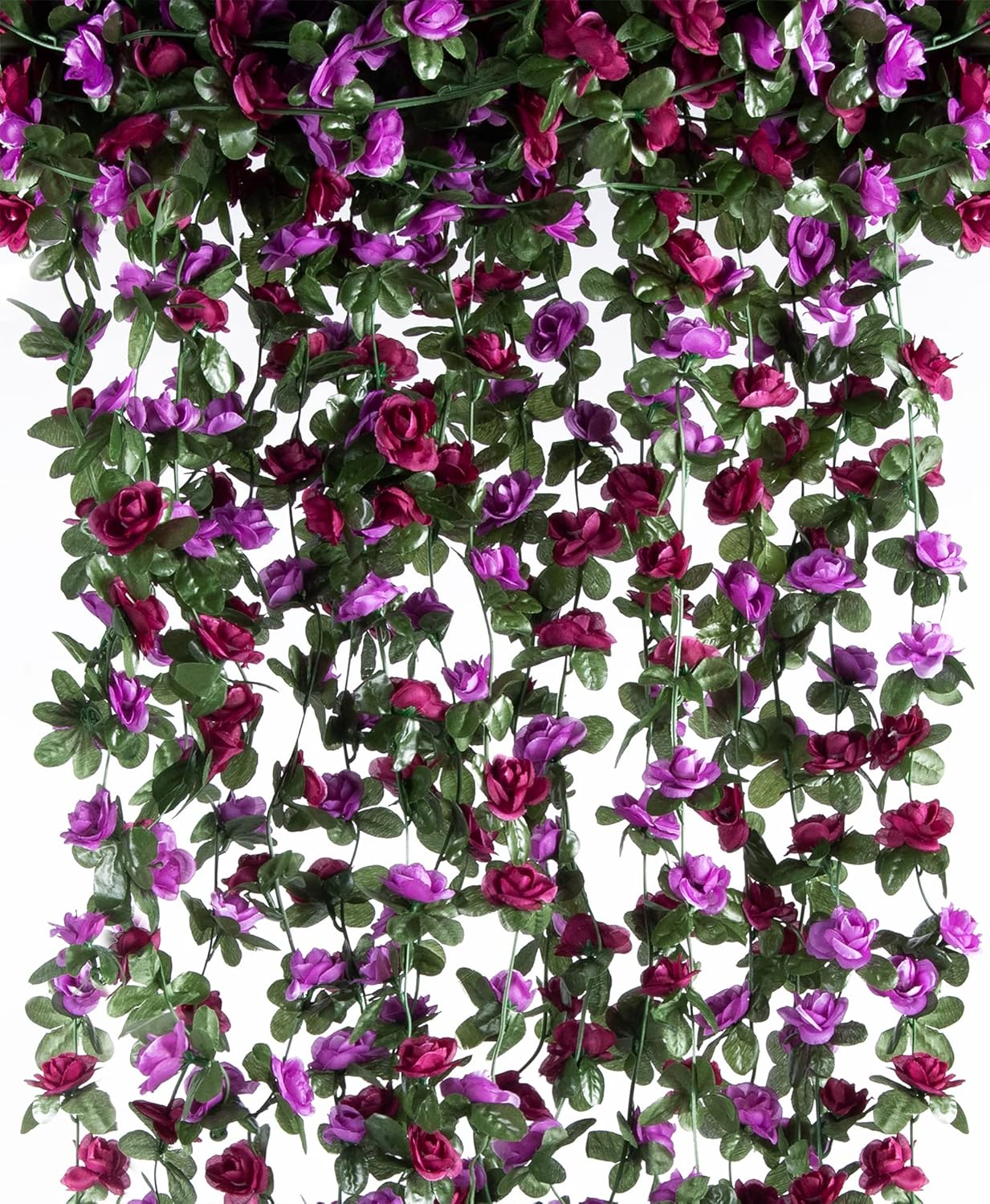 6 Pcs x 8.2 ft Flower Garland Artificial Rose Vine Flowers with Green Leaves Hanging Fake Roses Vine for Room Party Home Wedding Birthday Christmas Wall Arch Decor, Spring Purple Flower