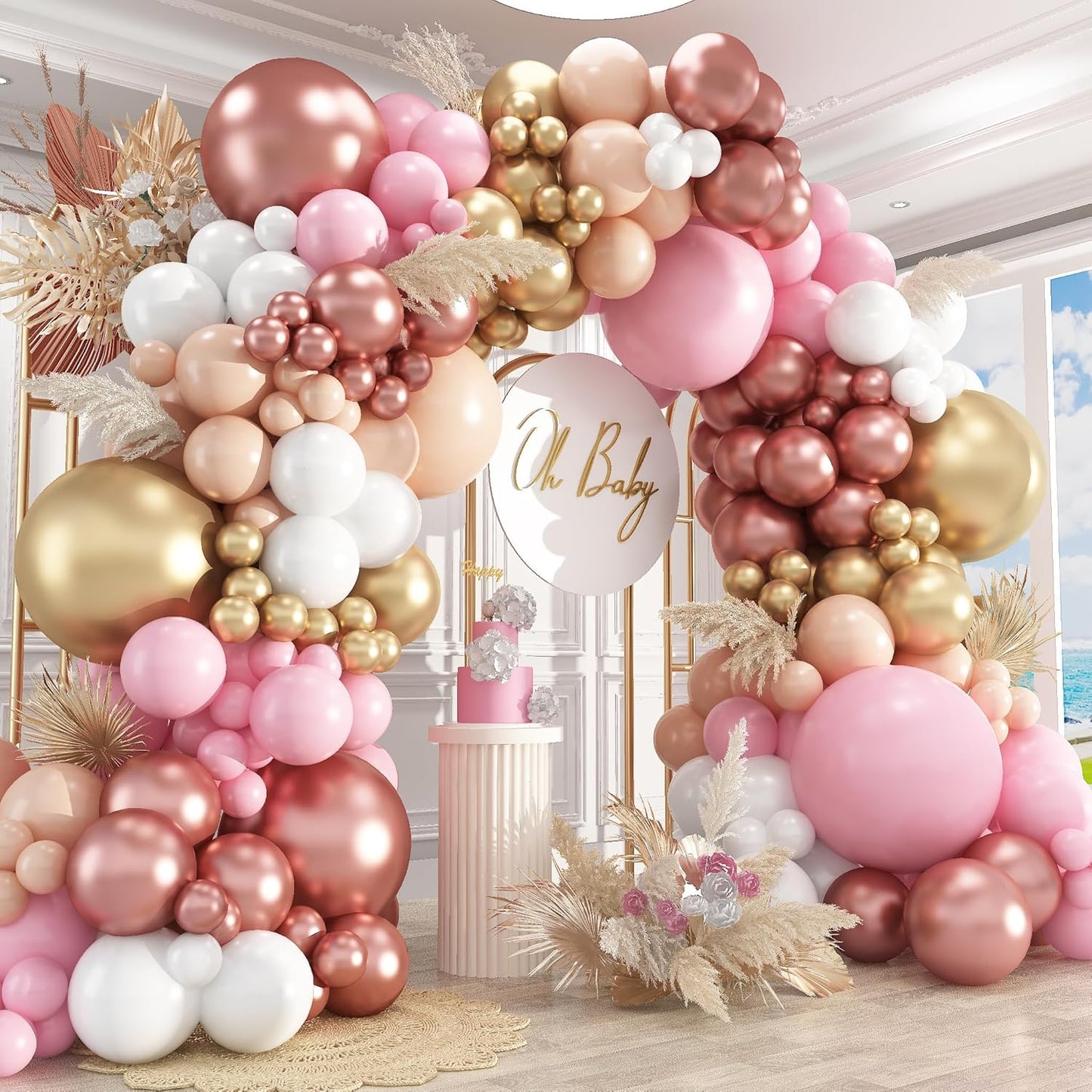 412Pcs Rose Gold Balloon Garland Arch Kit,18 12 10 5 Inch Nude Pastel Pink Metallic Gold White Balloons for Women Girls Birthday Bridal Baby Shower Decorations