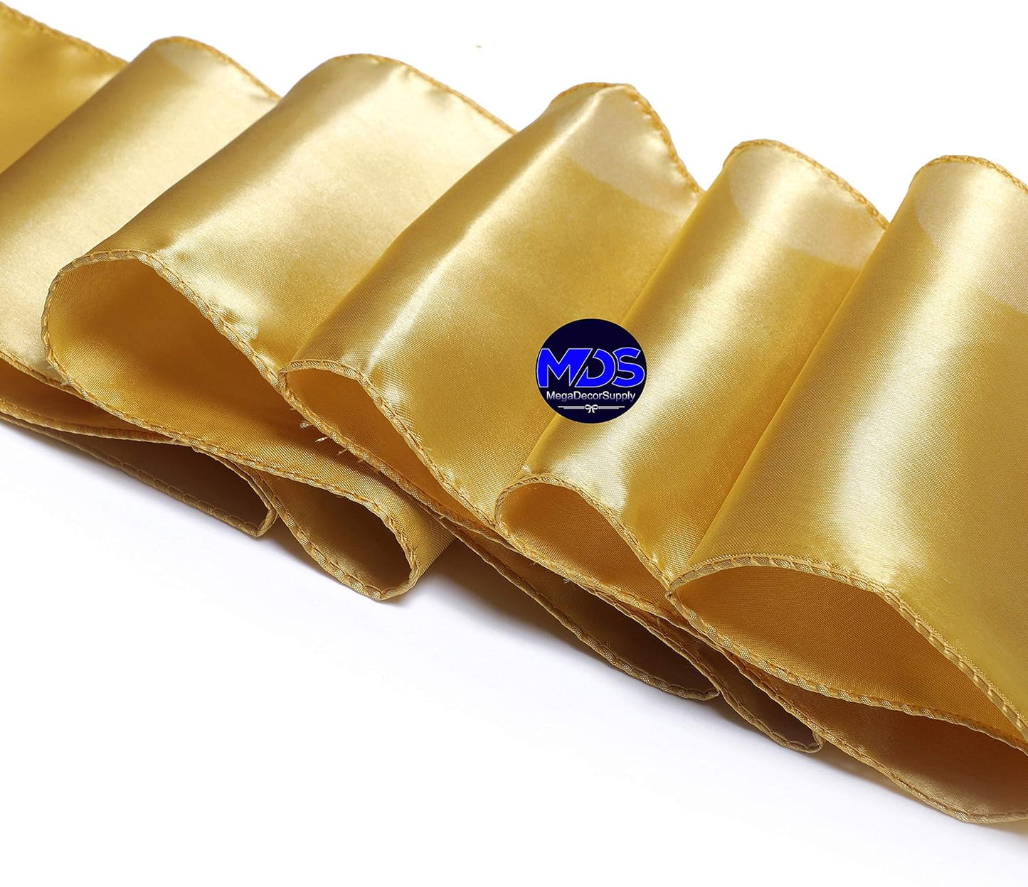 MDS Pack of 10 PCS Satin Chair Sashes Charmeuse Sateen Dining Chair Bows Ribbon Ties Back Sash for Wedding Party Birthday Home Hotel Restaurant Banquet Decoration (7 x 108 Inch, Gold)