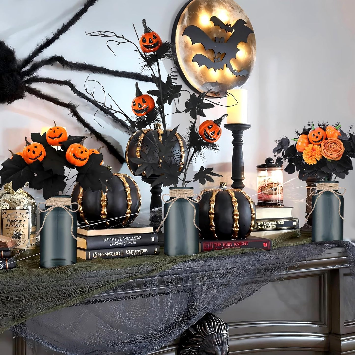 Vintage Glass Flower Vase，12 Pack Farmhouse Black Glass Centerpiece Vases Mason Jars for Halloween Weddings, Parties & Home Decor Bulk (12, Black)