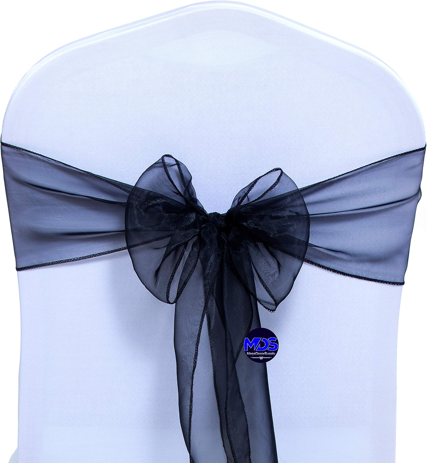 MDS Pack of 75 PCS Organza Chair Sashes Wider Dining Chair Bows Ribbon Tie Back for Wedding Party Birthday Bridal Shower Reception Event Banquet Home Chair Cover Decoration - Black