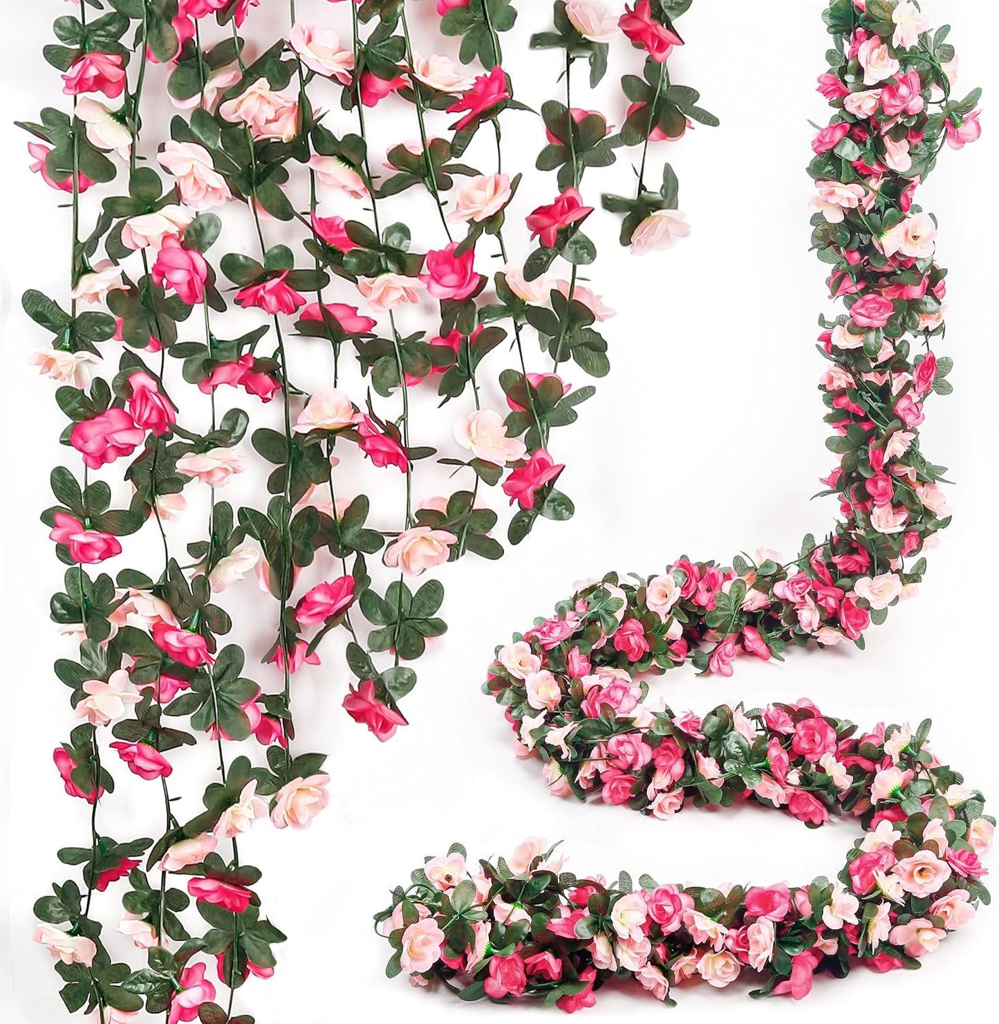Miracliy 5Pcs 41FT Pink Flower Garland Artificial Rose Arch Vines Fake Spring Floral Garland for Flower Wall Backdrop Wedding Mothers Day Garden Tea Party Decoration