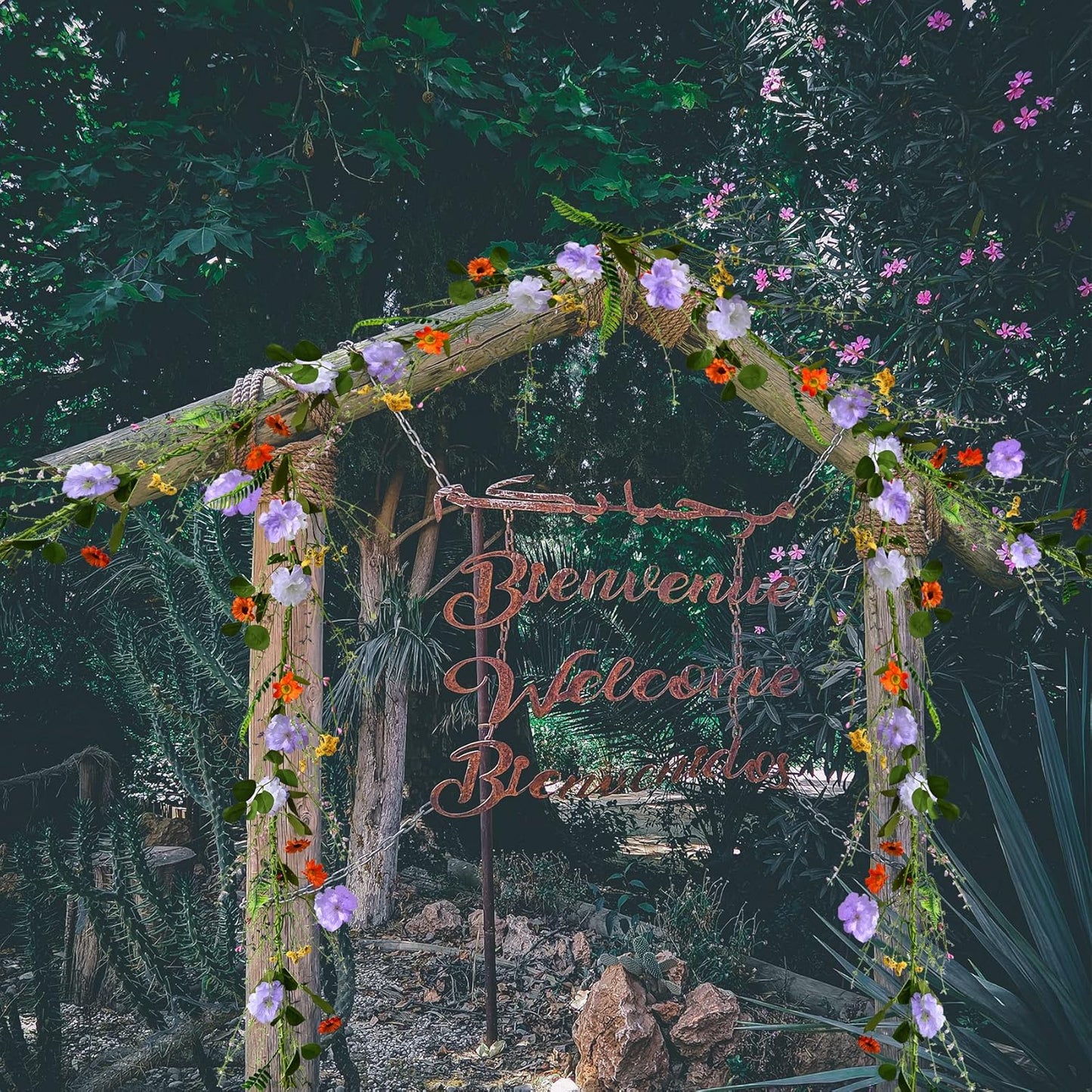 2PCS Artificial Daisy Garland, 6FT Faux Flower Hanging Vine, Purple Flowers Ivy, Spring Garland with Eucalyptus Boston Fern Vine for Sign Board Party Home Decor