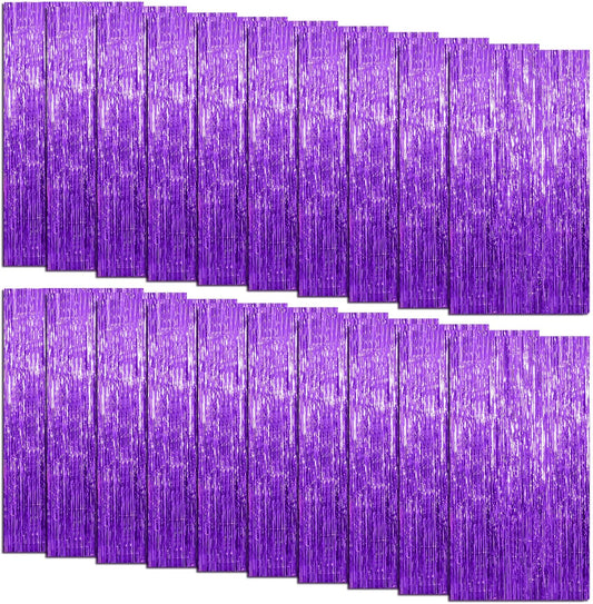 20 Pack Foil Curtain Backdrop Purple Metallic Tinsel Foil Fringe Curtains Photo Booth Props for Birthday Wedding Engagement Baby Shower Bachelorette Christmas Holiday Celebration Party Decorations