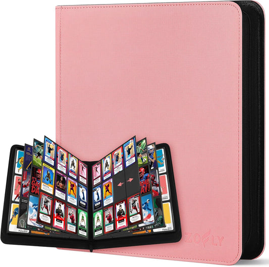 12 Pocket Card Binder, Zipper Trading Card Binder, 720 Large Capacity Side Loading Non-Ring Card Album, Double Sided Acid-Free Card Protector Binder, Card Collection for TCG, MTG, Sport Card, Pink