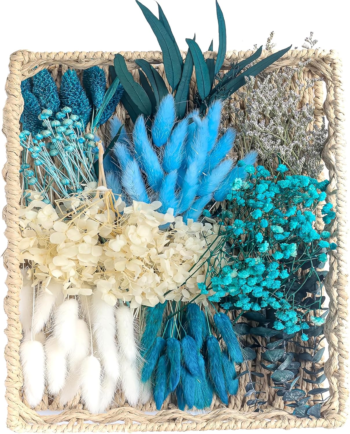 xin's convey DIY Natural Dried Flower Set, Blue Large Package with Stem Flowers for Vases, Handmade Creative, Door Hanging Wreath, Table Centerpiece Mini Dried Flower Bouquet (Peacock Blue)