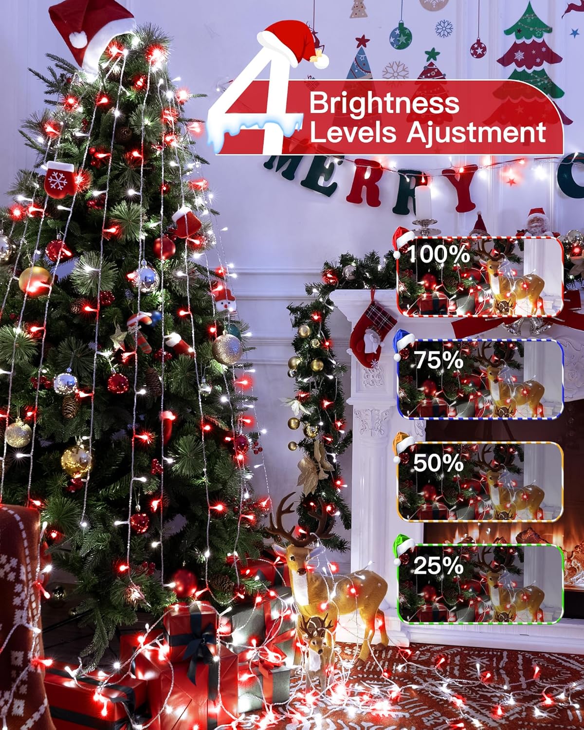 196FT 600LED Christmas Lights Outdoor Waterproof, String Light with Remote, 8 Modes LED Lights Plug in Twinkle Fairy Light for Party Holiday Decor (Red+White)