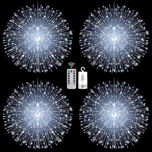 Admitrack Starburst String Lights Christmas Lights, 225 LED 8 Modes Dimmable with Remote Control, Waterproof Copper Wire Decorative Hanging for Party Patio Garden Decoration (White, 4PC)