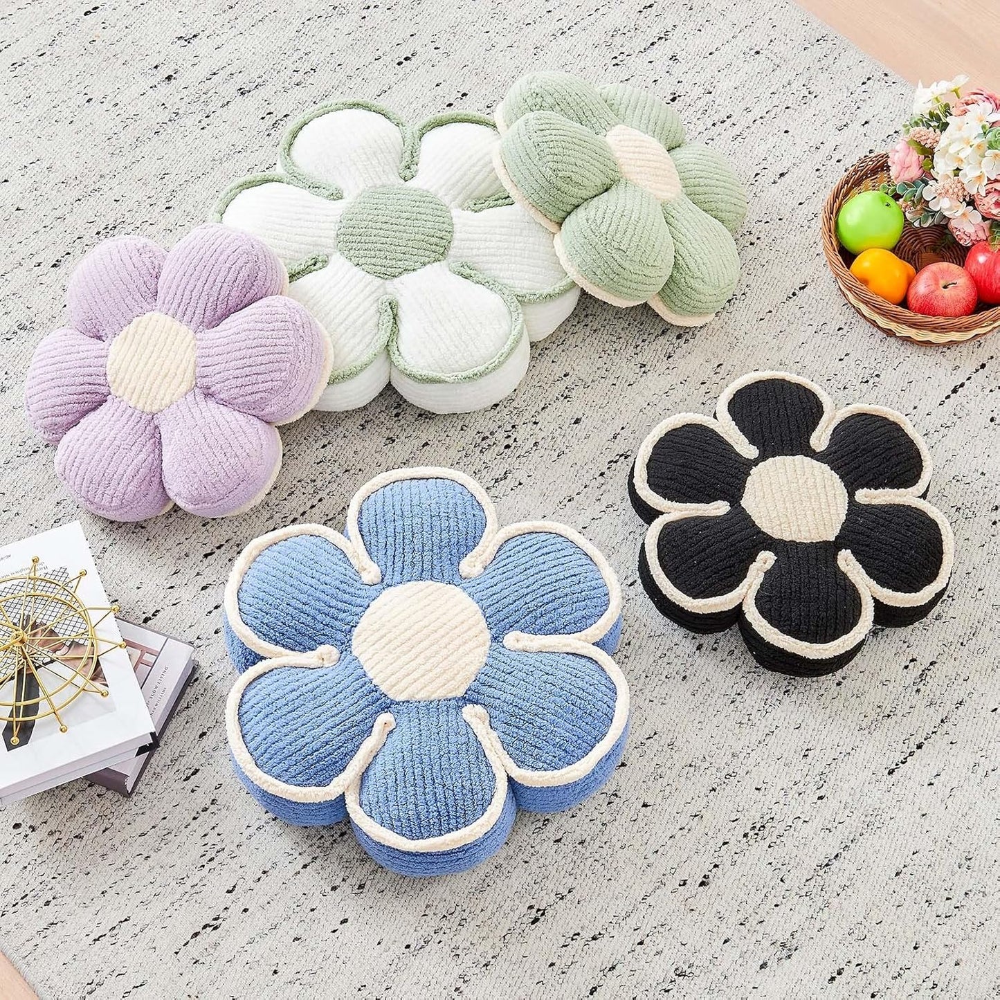 Flower Pillow, Soft Flower Decorative Throw Pillow, Cute Daisy Flower Shaped Seating Floor Cushion Room Décor Plush Pillows for Sofa Couch Bed (17.7 Inch, Sage Green)