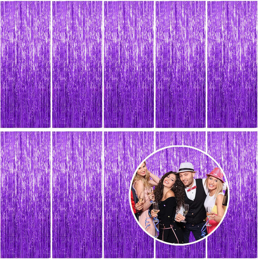 10 Pack Foil Curtain Backdrop Purple Metallic Tinsel Foil Fringe Curtains Photo Booth Props for Birthday Wedding Engagement Baby Shower Bachelorette Christmas Holiday Celebration Party