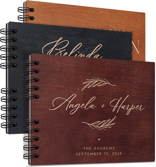 Personalized Wood Wedding Guest Book - 5 Colors/Finishings, 2 Sizes, 12 Designs - Wood Wedding Decorations, Guest Book Signs for Wedding Reception (DESIGN 10)