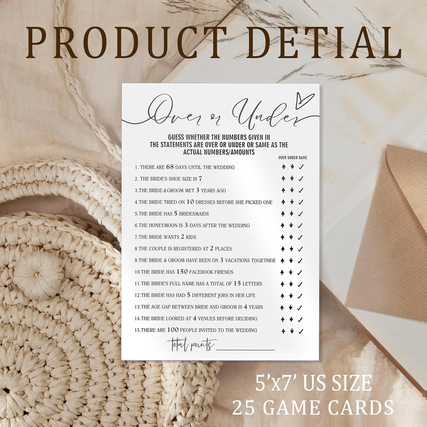 Fun Bridal Shower Games Set 25 Wedding Games Cards, Wedding Game for Reception 25 Guest Cards (5 × 7 Inch), Minimalist White Newlywed Party Supplies - A13