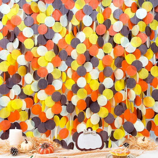 205Ft Fall Party Decorations Big Circle Dots Backdrop Garland Orange Brown Yellow Beige Tissue Paper Polka Dot Hanging Streamers for Birthday Wedding Fall Autumn Thanksgiving Harvest Party Supplies
