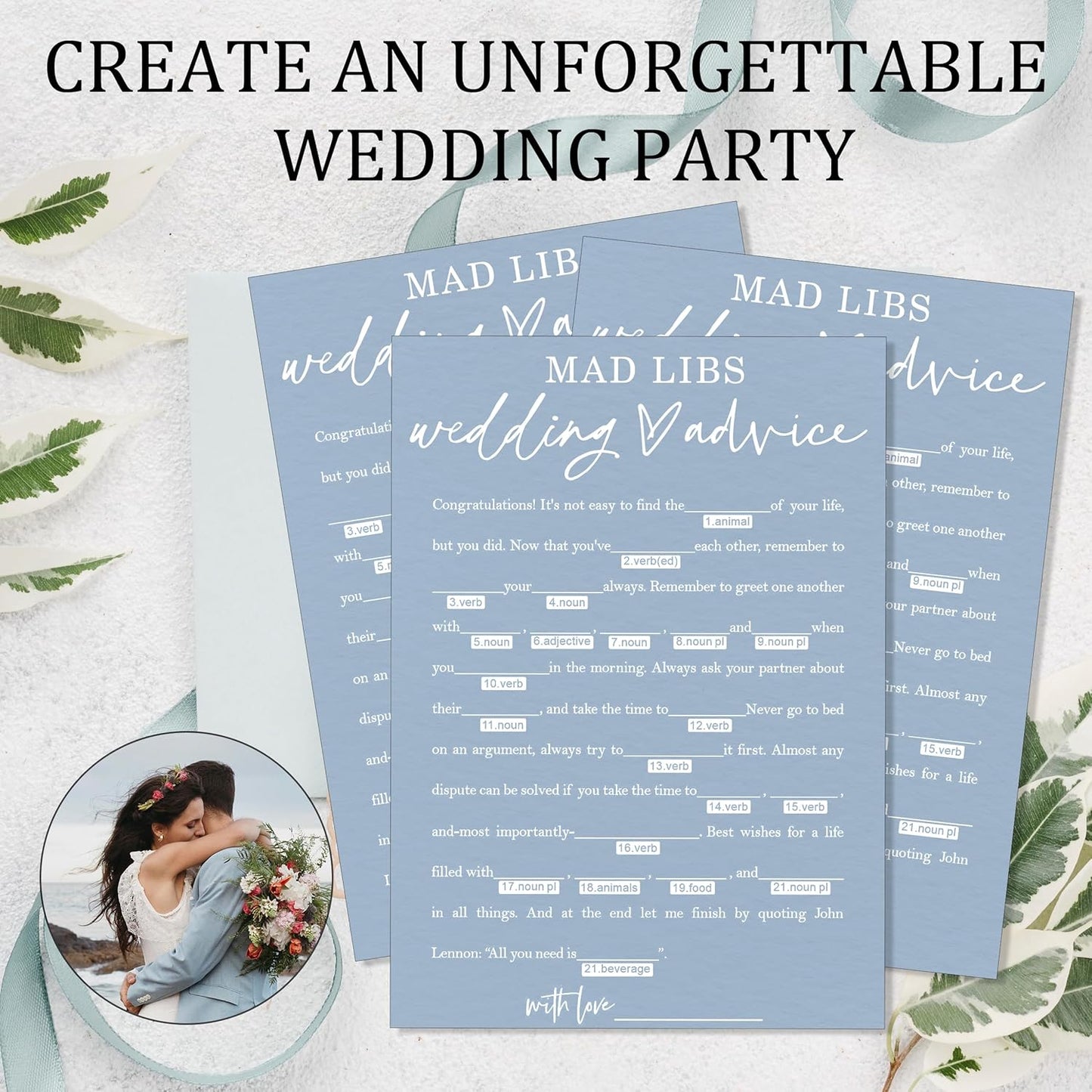 Wedding Advice Cards - Bdvice and Wishes for the Newlyweds Mr and Mrs Bride & Groom Perfect for Bridal Shower Wedding Games and Guest Book Alternative Pack of 25 Minimalist Blue 5x7 Inch Cards - B08