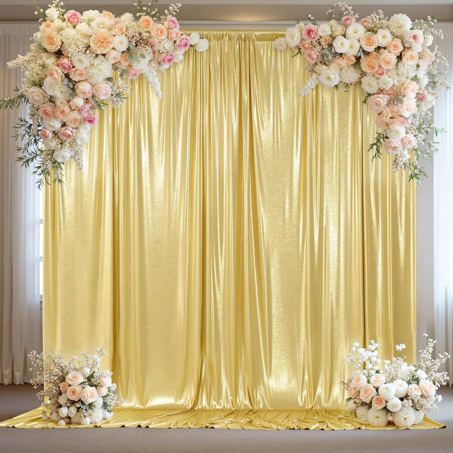 Outpain 10x14ft Gold Sequin Backdrop Curtains -Heavy Duty Gold Photography Backdrops with Non-Shedding Glitter, Wrinkle-Free Stage Drapes for Wedding/Christmas/Studio Shoots (5x14ft 2 Panels)