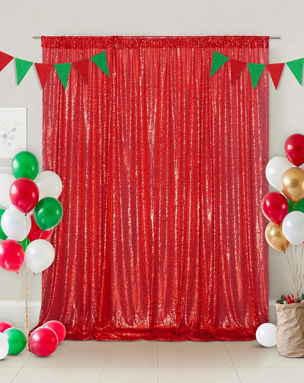 Eternal Beauty Red Sequin Backdrop, 6x8 Ft Glitter Background Curtains for Christmas Shimmer Photography Party Wedding Birthday Back Drop Decor