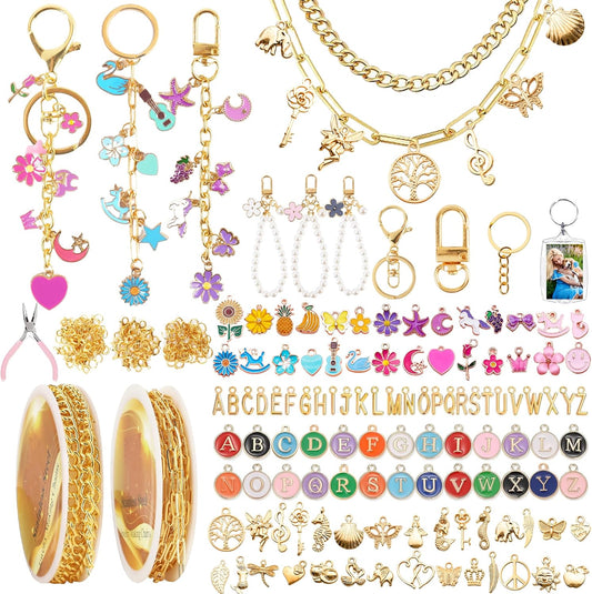 Namifin 384 Pcs Keychain Making Kit with Charms & Keychain Clips - DIY Bag Charms, Pearl Keychains, Photo Keychains, Personalized Gifts for Friends Small Business
