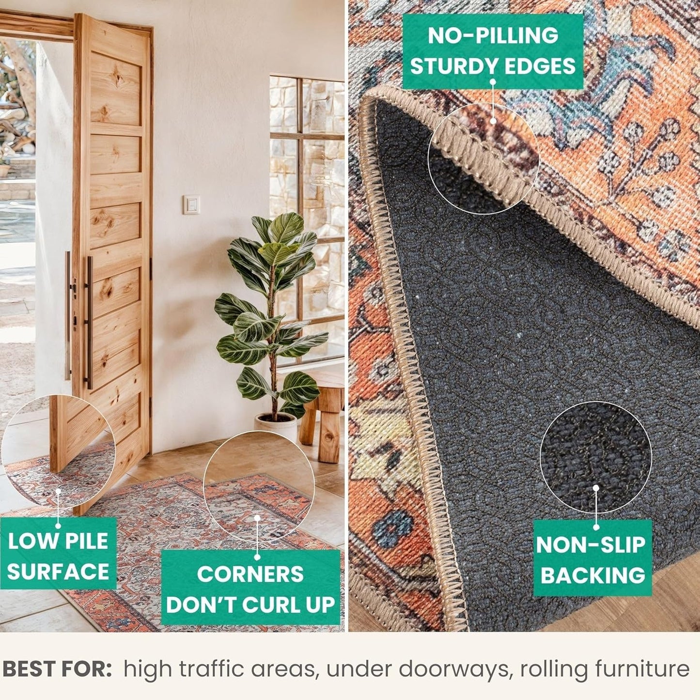 Bloom Rugs Washable Non-Slip 10 ft Runner - Orange Traditional Bordered Runner for Entryway, Hallway, Bathroom, and Kitchen - Exact Size: 2.5' x 10'