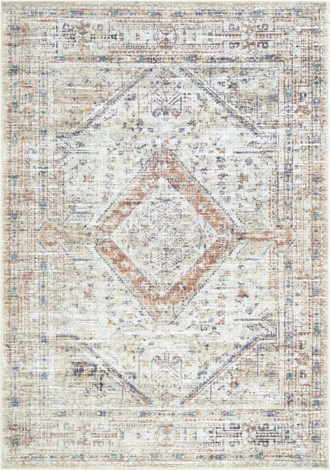 Bloom Rugs Washable Non-Slip 6' x 9' Rug - Peach/Beige Traditional Area Rug for Living Room, Bedroom, Dining Room, and Kitchen - Exact Size: 6' x 9'