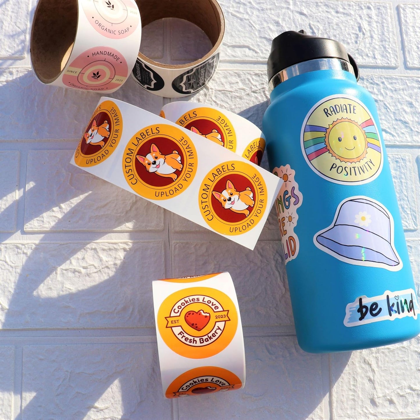 Custom Stickers Label Rolls, Build Your Own Stickers/Labels Any Design Premium Gloss BOPP Custom Sticker, Personalized Stickers for Business Logo, Custom Printed Sticker Labels 50+ (2.5 Inch Square)