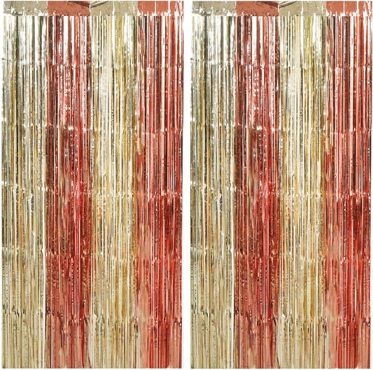 TONIFUL Valentine's Day Door Streamers,Rose Gold and Light Gold Photo Booth Backdrop Metallic Streamers Foil Fringe Curtain for Birthday Bridal Shower Engagement Party Decoration