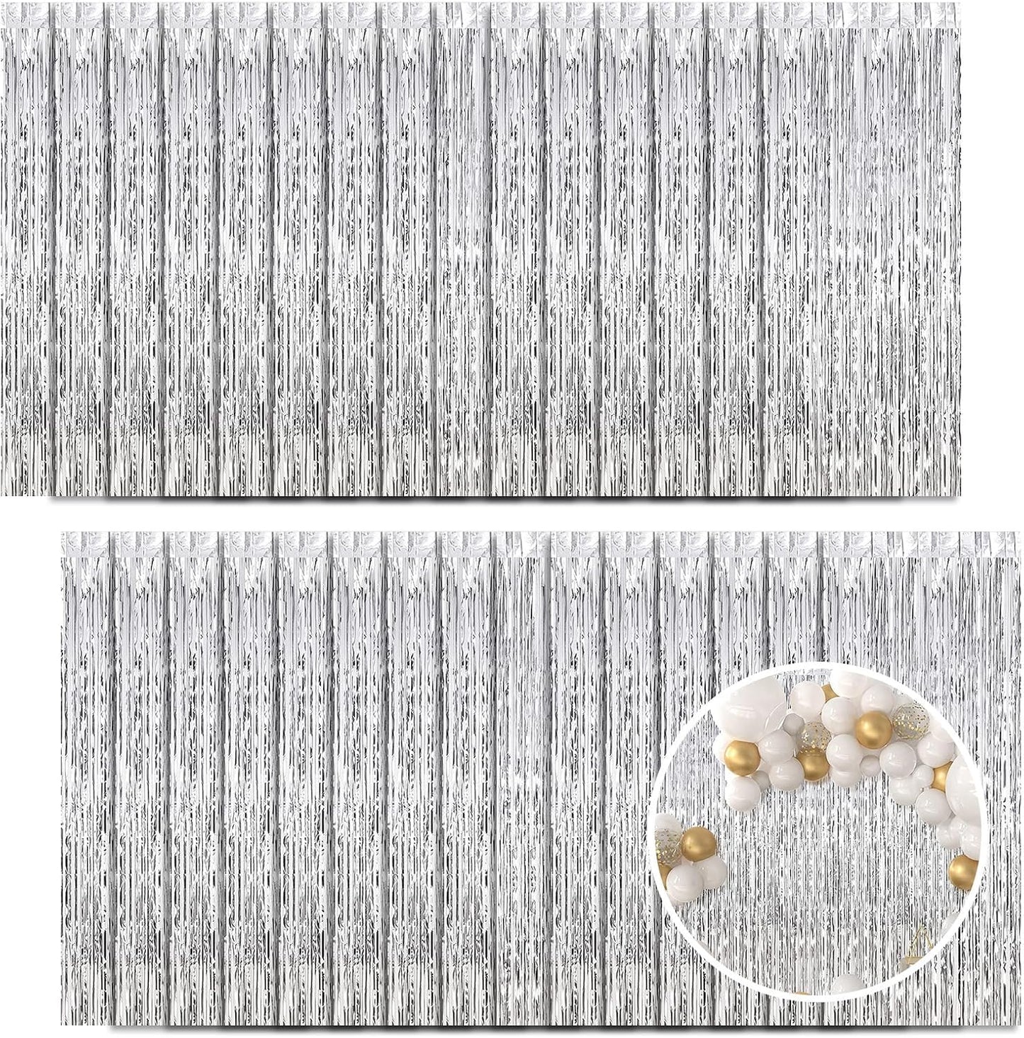 30 Pack Silver Foil Fringe Curtain Backdrop, 3.3x8.2 Feet Metallic Tinsel Streamer Curtains Photo Booth Props for Birthday/Wedding/Bachelorette/Baby Shower/Christmas/New Year/Disco Party Decorations