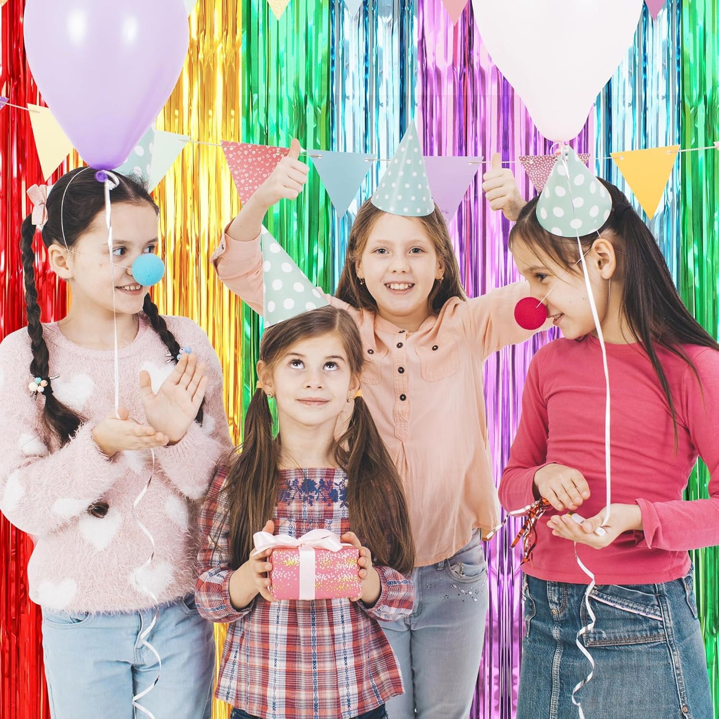 Crosize 2 Pack 3.3 x 8.2 ft Rainbow Foil Fringe Curtains Party Decorations, Tinsel Curtain Backdrop for Parties, Door Streamers, Glitter Streamer Fringe Backdrop for Birthday Decoration