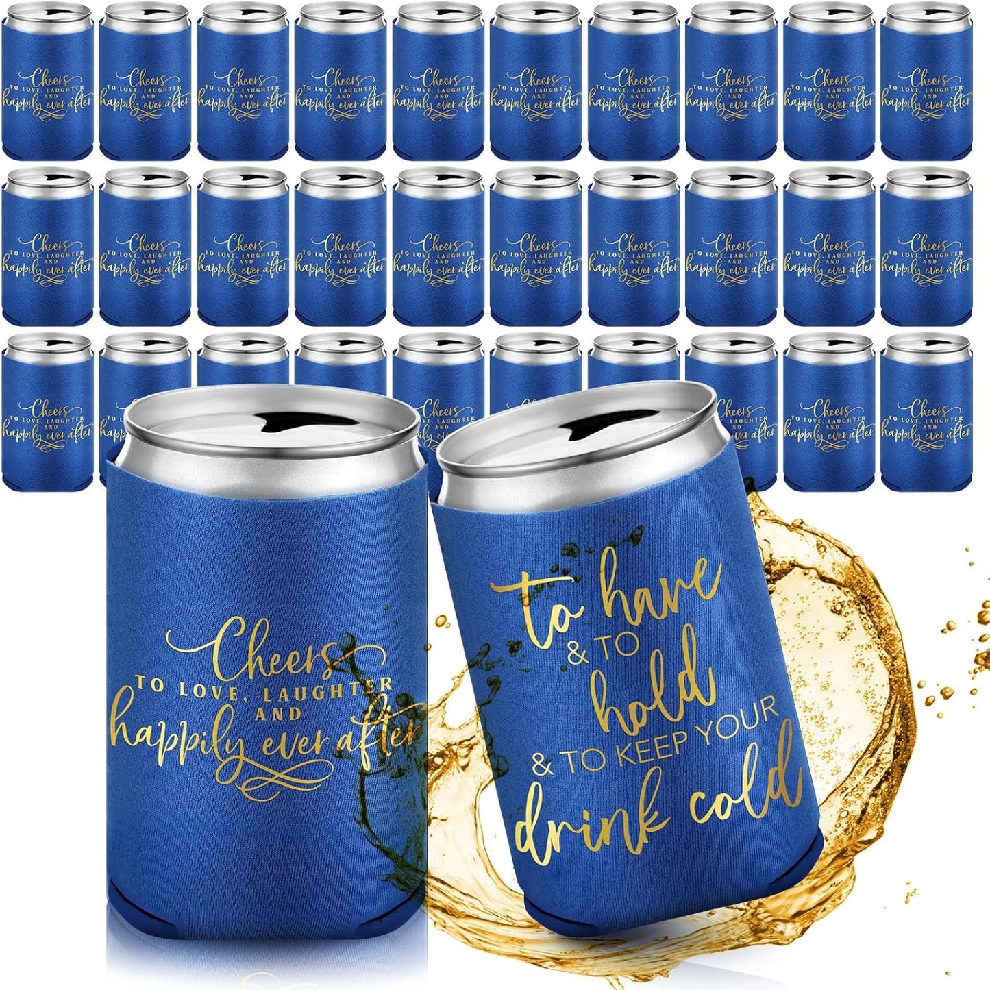 50 Pieces Wedding Can Cooler Bulk Engagement Party Favors for Guests Cheers to Love Laughter and Happily Ever After Rehearsal Dinner Decorations for Wedding Bridal(Blue,Cute)