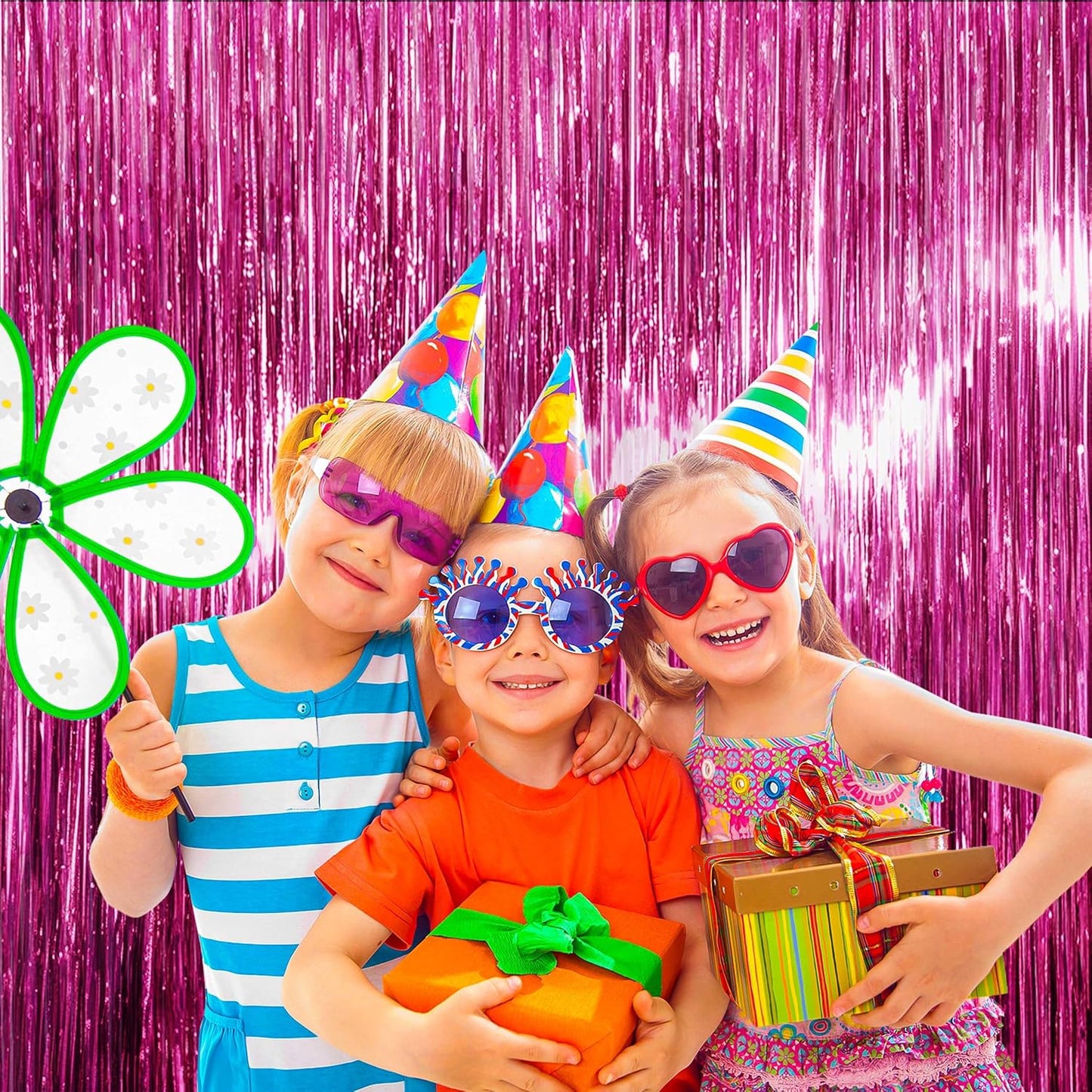 BTSD-home 10 Pack Pink Foil Fringe Curtain, Metallic Photo Booth Backdrop Tinsel Door Curtains for Wedding Birthday Bridal Shower Baby Shower Bachelorette Christmas Party Decorations(8ft x 3ft)