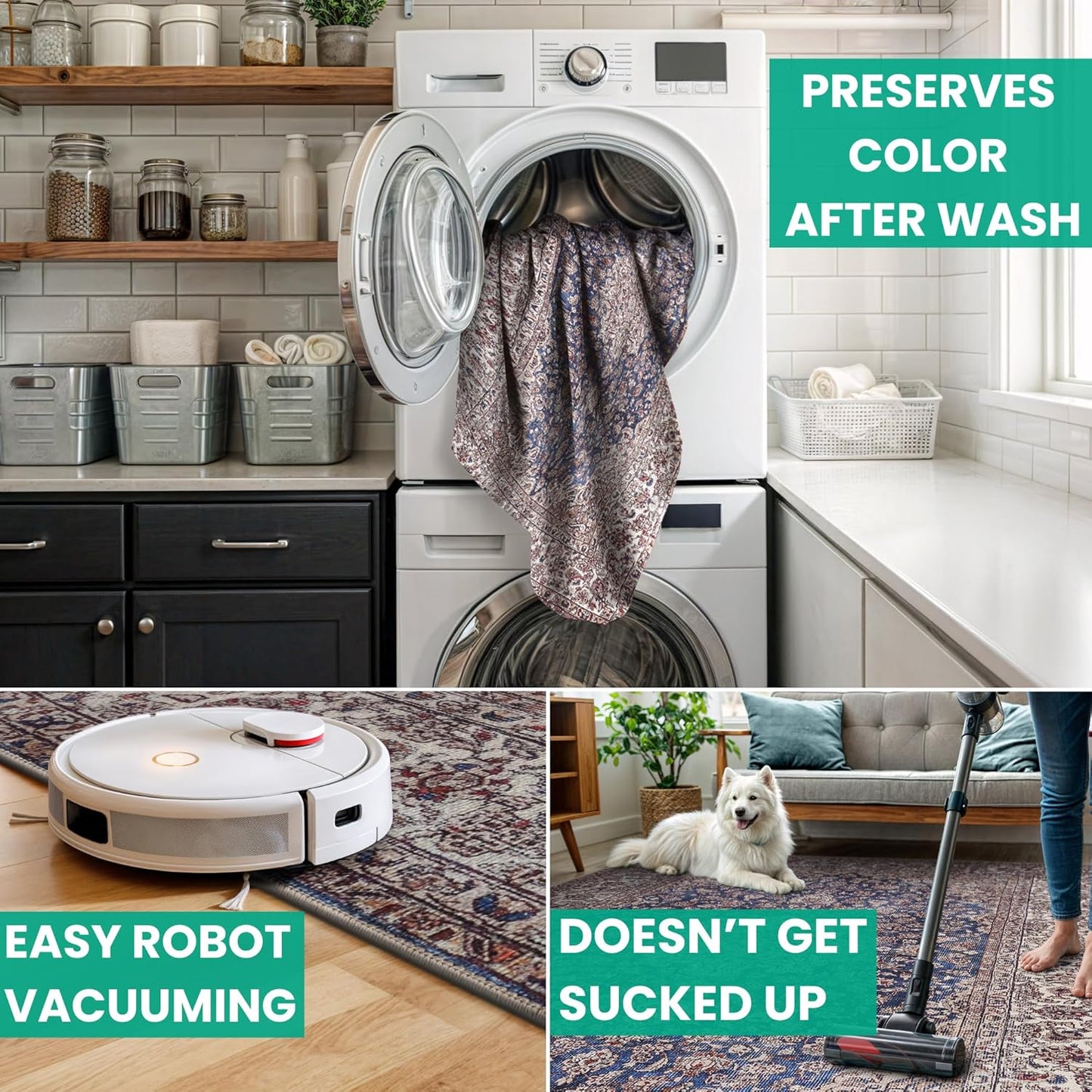 Bloom Rugs Washable Non-Slip 4' x 6' Rug - Dark Blue/Beige Traditional Medallion Area Rug for Living Room, Bedroom, Dining Room, and Kitchen - Exact Size: 4' x 6'