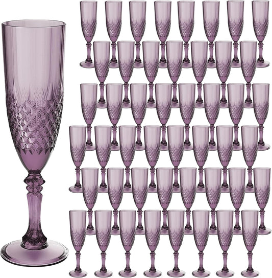 Plastic Champagne Flutes, 48PCS Dark Purple Wine Glasses Goblets Cups Reusable Flute, for Halloween Weddings Bachelor Parties Toasting and Events(48, Dark Purple)