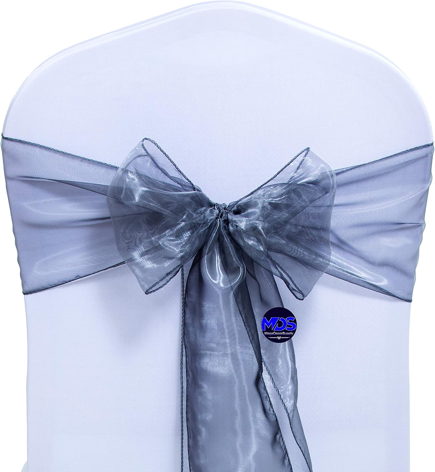 MDS Pack of 50 PCS Organza Chair Sashes Wider Dining Chair Bows Ribbon Tie Back for Wedding Party Birthday Bridal Shower Reception Event Banquet Home Chair Cover Decoration - Silver Gray