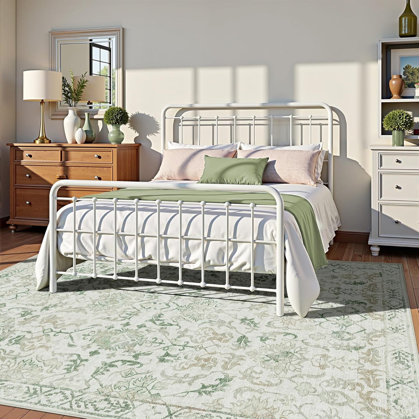 Beige Green Area Rugs 6x9 for Living Room, Washable Vintage Rugs for Bedroom, Distressed Throw Rug, Non Slip Rug Carpet for Bedroom Dining