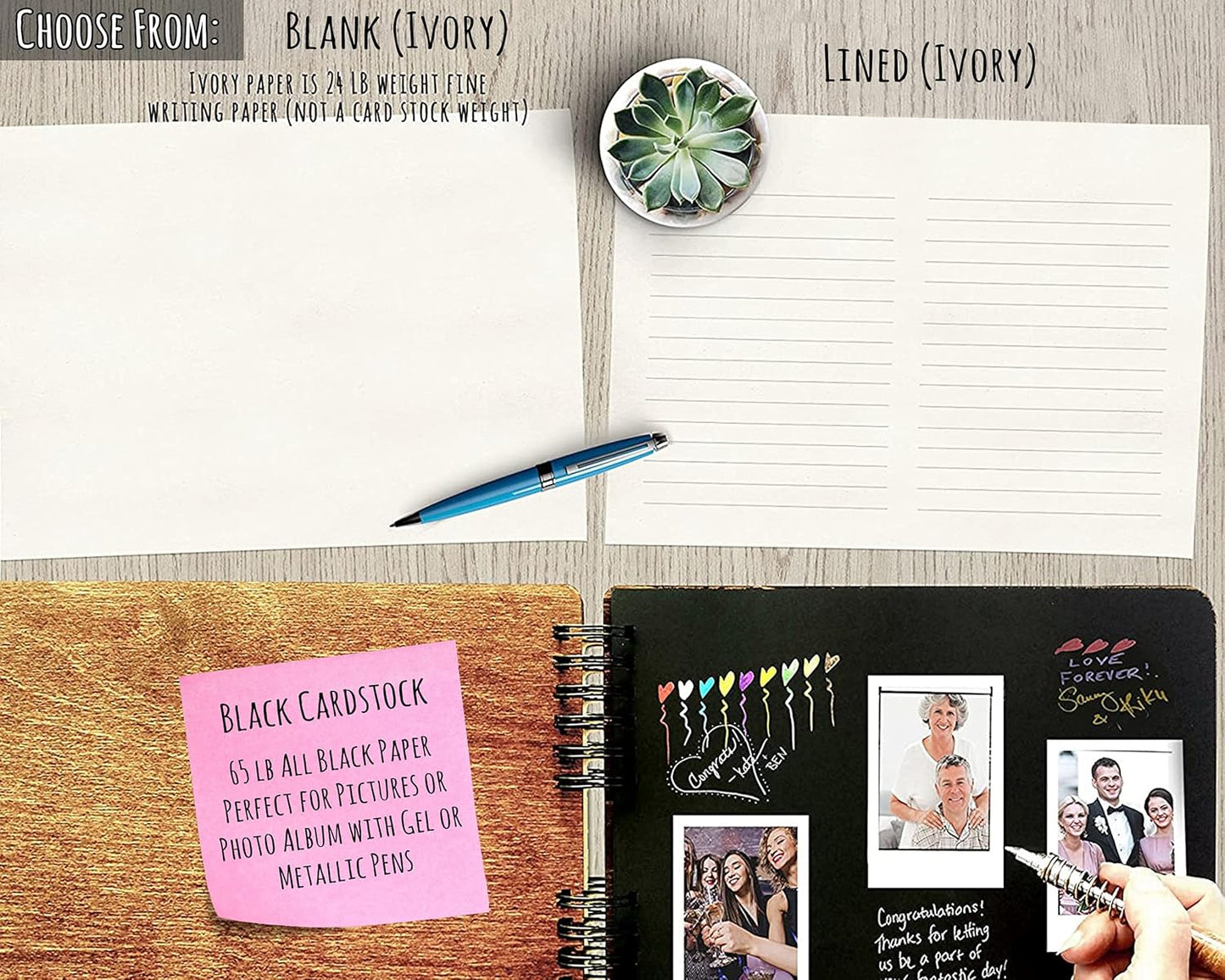 Wooden Wedding Guest Book (8.5"x 7" Mahogany Stain) Personalized Wood Rustic Charm Engraved for Bride and Groom Vintage Monogrammed Unique Anniversary Bridal Guest Registry Guestbook Made in USA