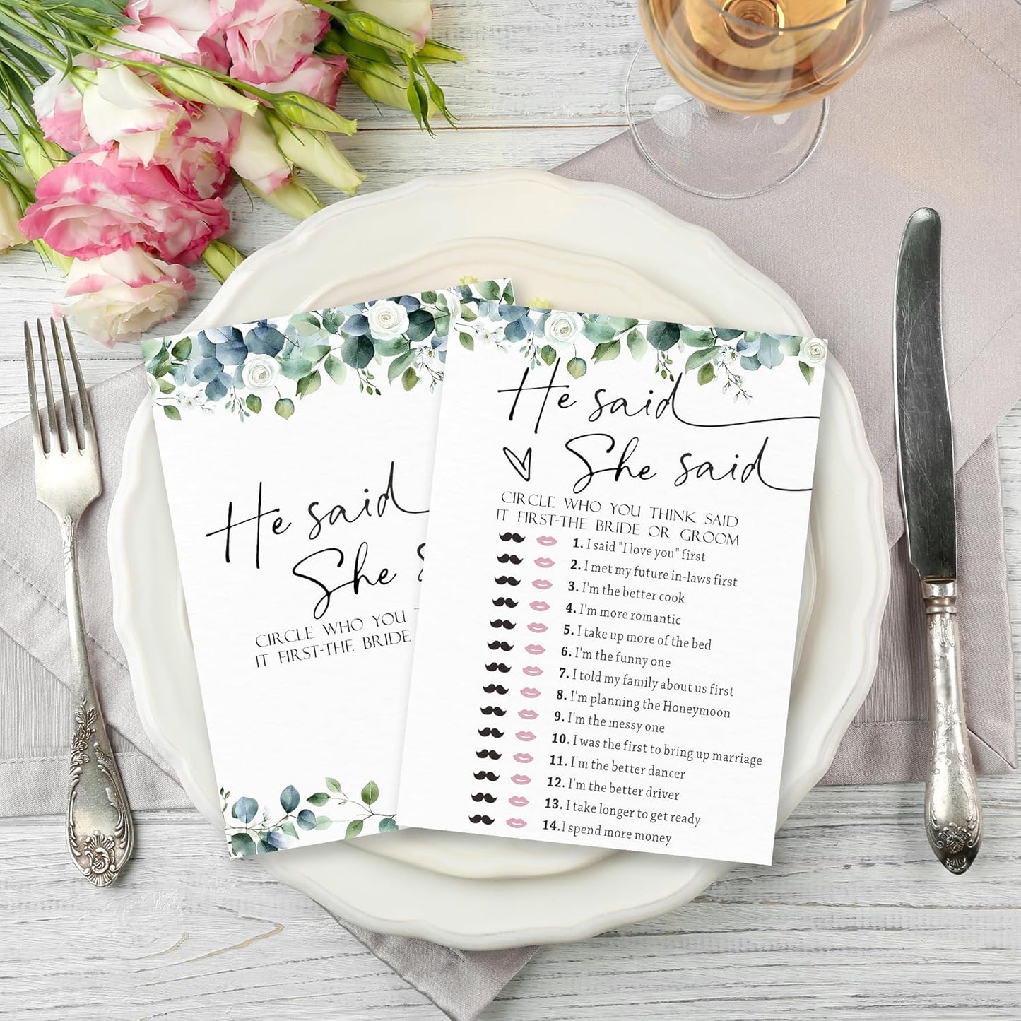 Would She Rather - Botanical Bridal Shower Game Cards - 50 Pcs Eucalyptus Leaves Game Cards - Funny Wedding Party Games for Bride & Groom - Activities for Bachelorette Party - A04