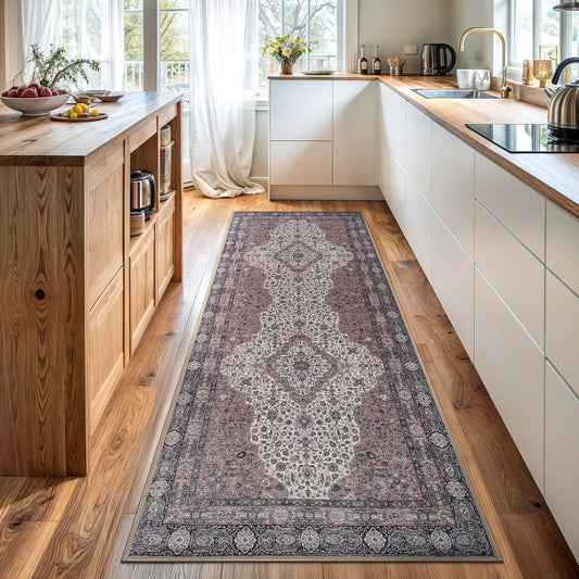 Bloom Rugs Washable Non-Slip 10 ft Runner - Cream/Green Traditional Medallion Runner for Entryway, Hallway, Bathroom, and Kitchen - Exact Size: 2.5' x 10'