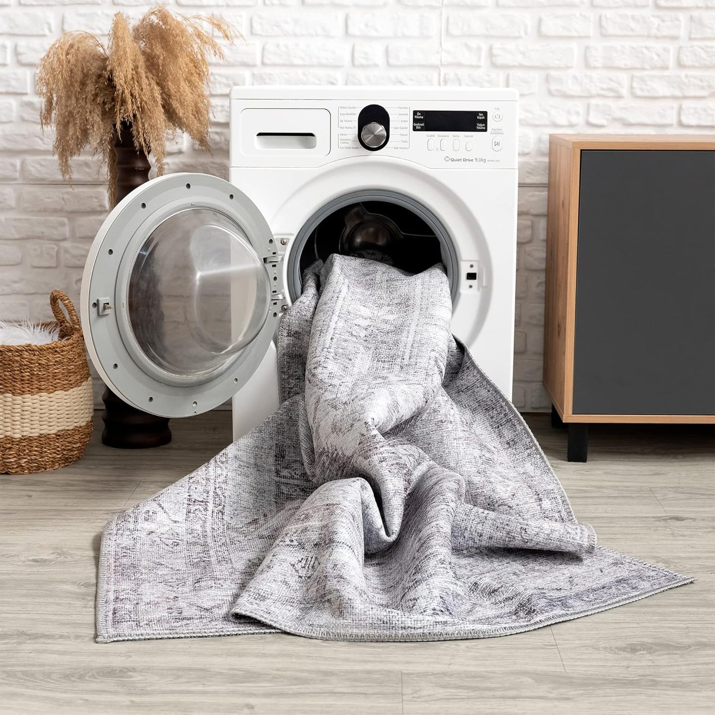 Bloom Rugs Washable Non-Slip 4' x 6' Rug - Pebble Gray/Blue Traditional Medallion Area Rug for Living Room, Bedroom, Dining Room, and Kitchen - Exact Size: 4' x 6'